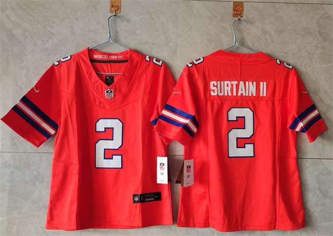 Women's Orange Denver Broncos #2 Pat Surtain II 2024 Throwback F.U.S.E Throwback Stitched Jersey(Run Small)